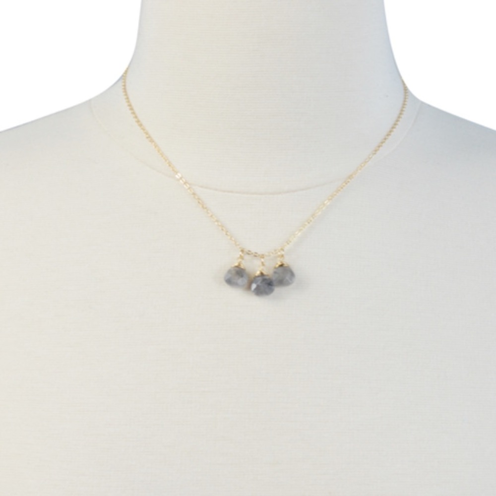 Lou Lou Triple Stone Pendant Necklace NWT Grey